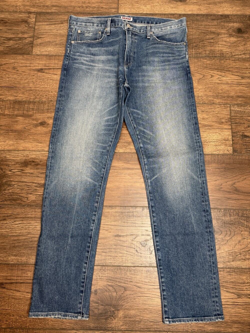 SMN USA Hunter Standard Slim Island Light Blue Distressed Denim Jeans Men 36x32